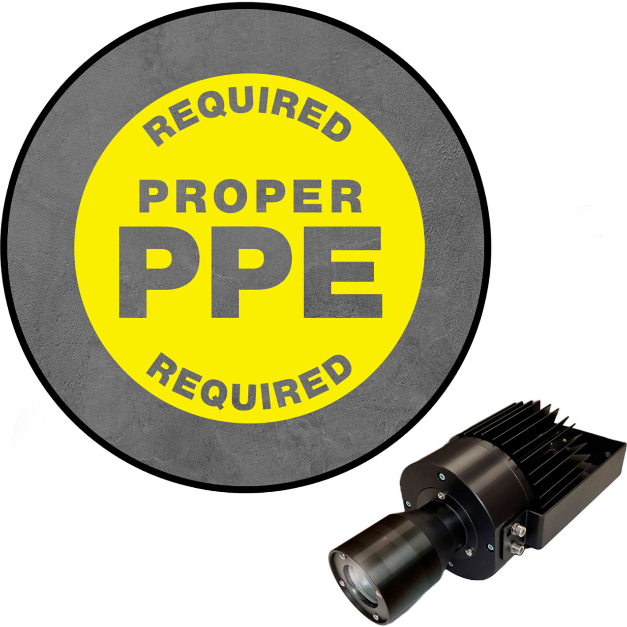Virtual LED Projector, Safety Sign (S), Proper PPE Required, 50W, Yellow