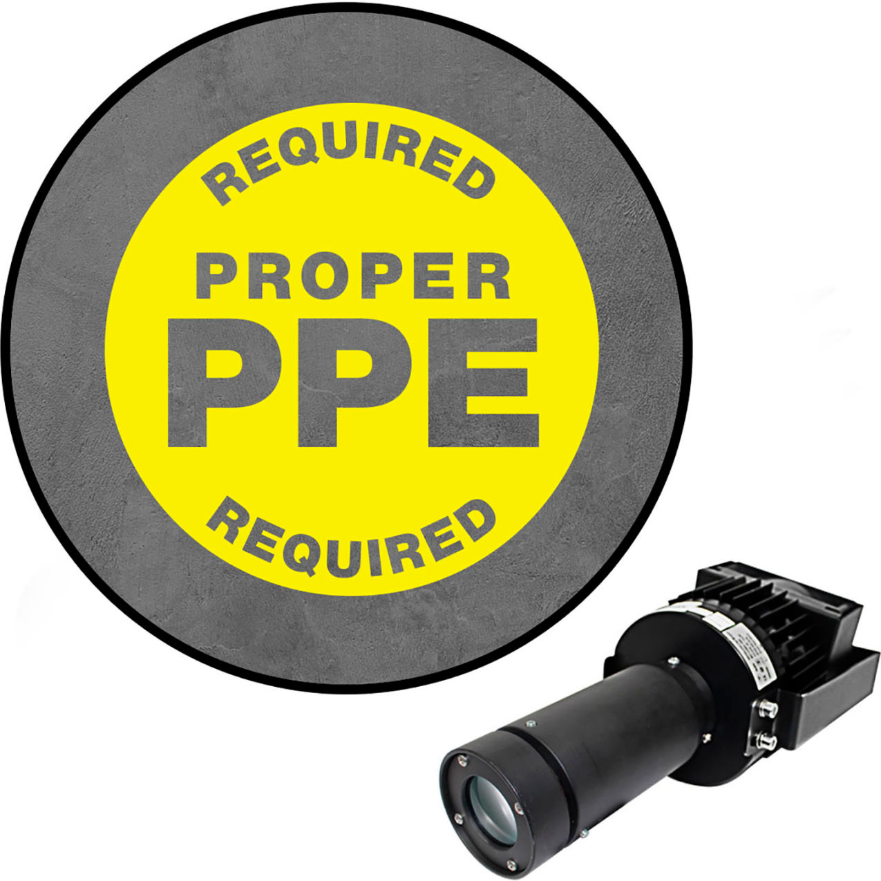 Virtual LED Projector, Safety Sign Max (S), Proper PPE Required, 100W, Yellow