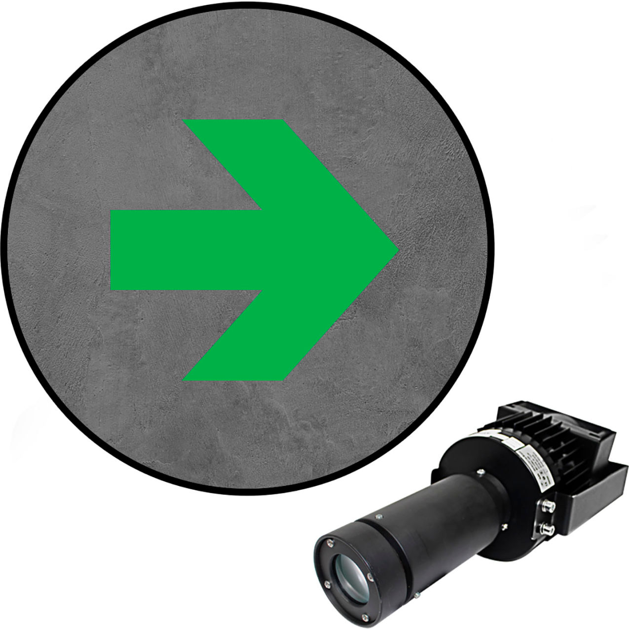 Virtual LED Projector, Safety Symbol Max (S), Thick Arrow, 100W, Green
