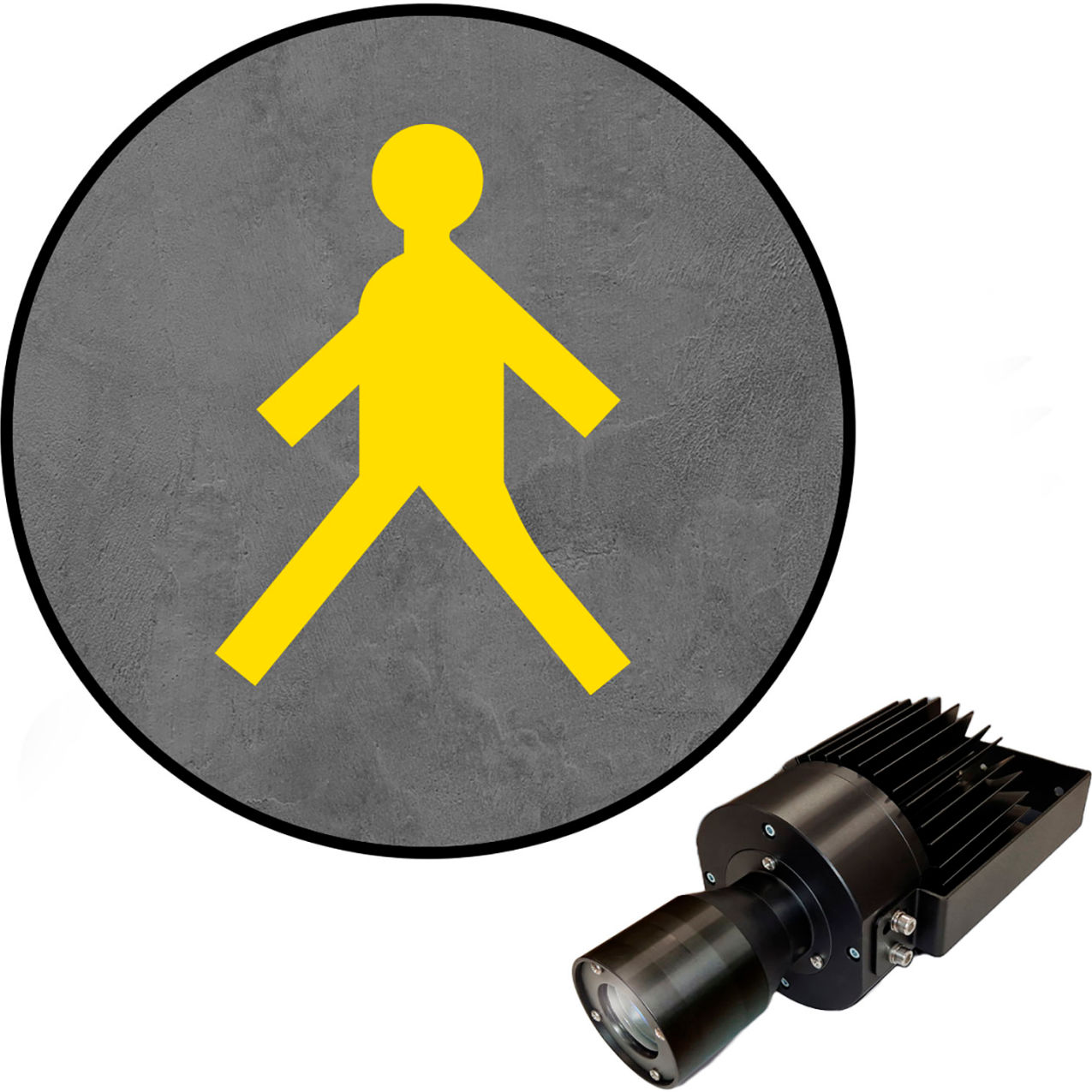 Virtual LED Projector, Safety Symbol (S), Walking Man, 50W, Yellow