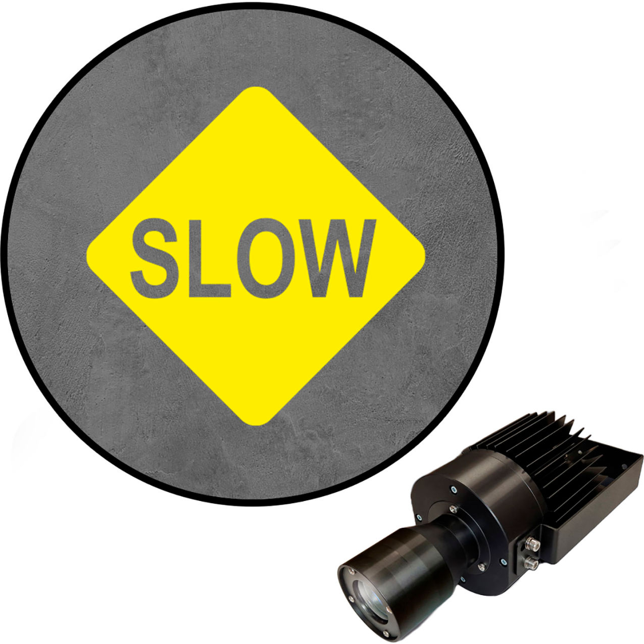 Virtual LED Projector, Safety Sign (W) EXT, Slow, 50W, Yellow