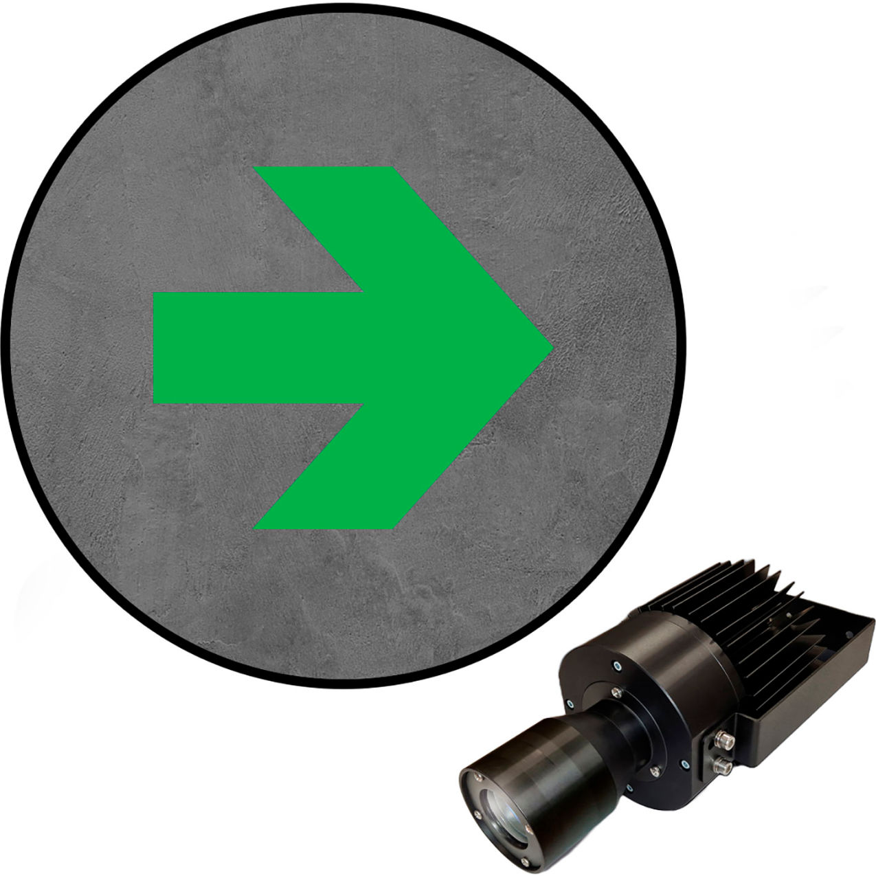 Virtual LED Projector, Safety Symbol (W) EXT, Thick Arrow, 50W, Green