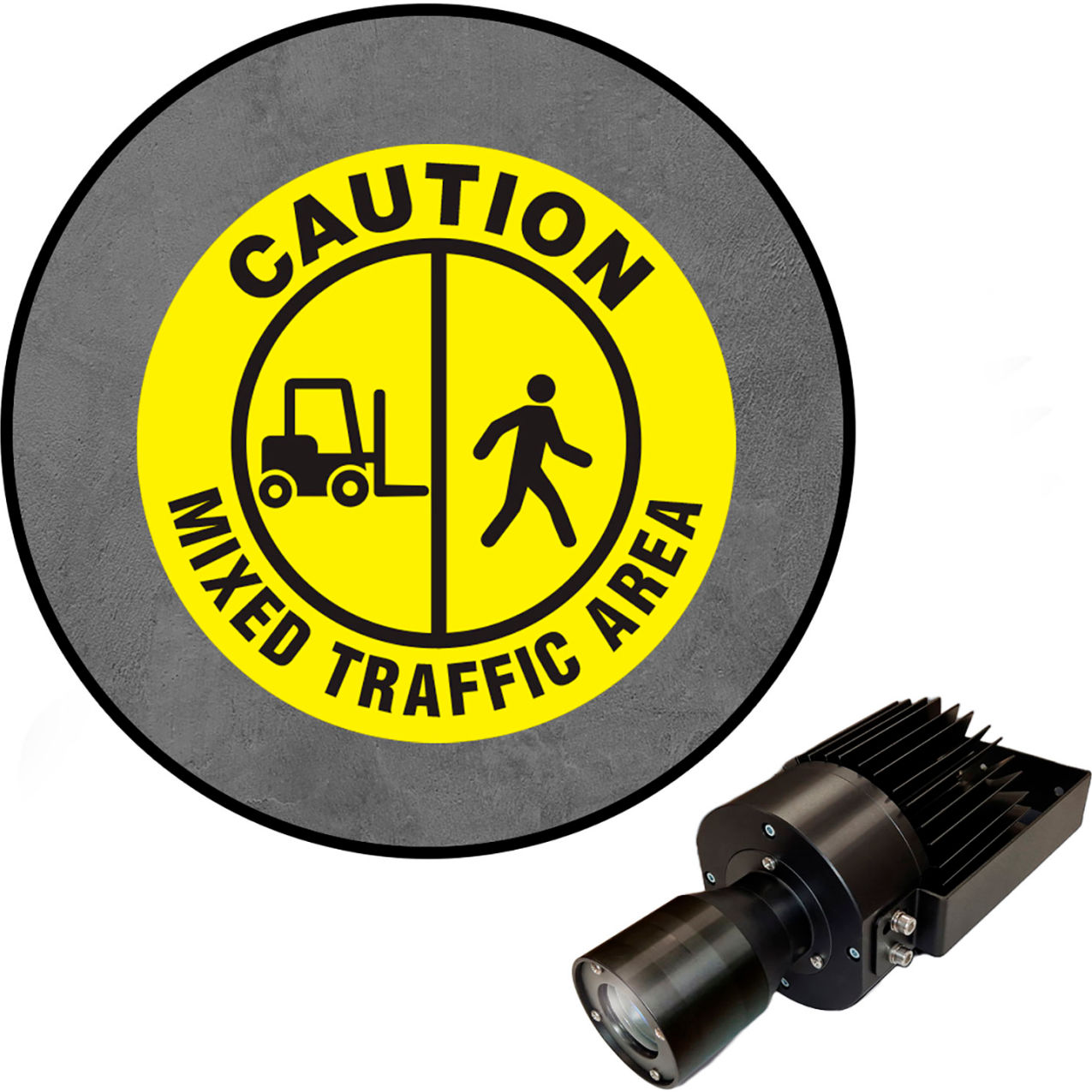 Virtual LED Projector, Safety Sign (W) EXT, Caution Mixed Traffic, 50W