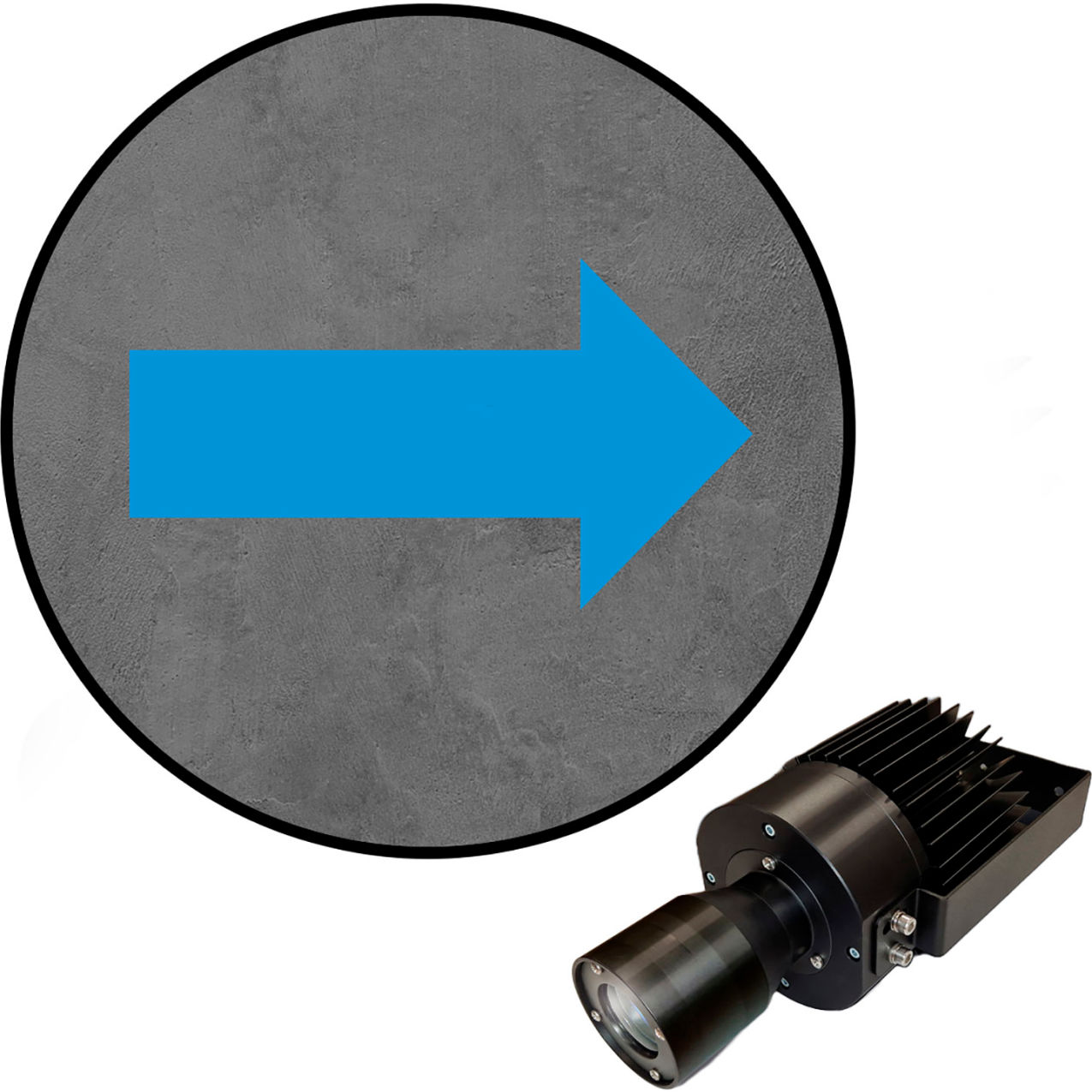 Virtual LED Projector, Safety Symbol (W) EXT, Long Arrow, 50W, Blue