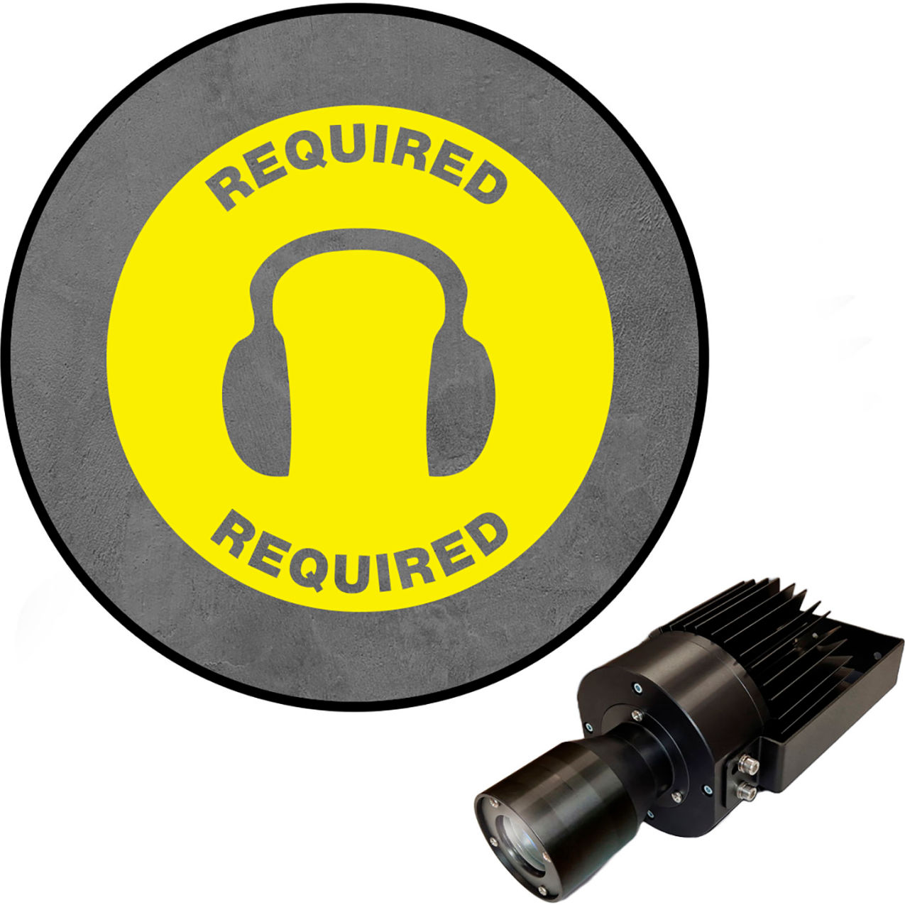 Virtual LED Projector, Safety Sign (W) EXT, Required Hearing, 50W, Yellow