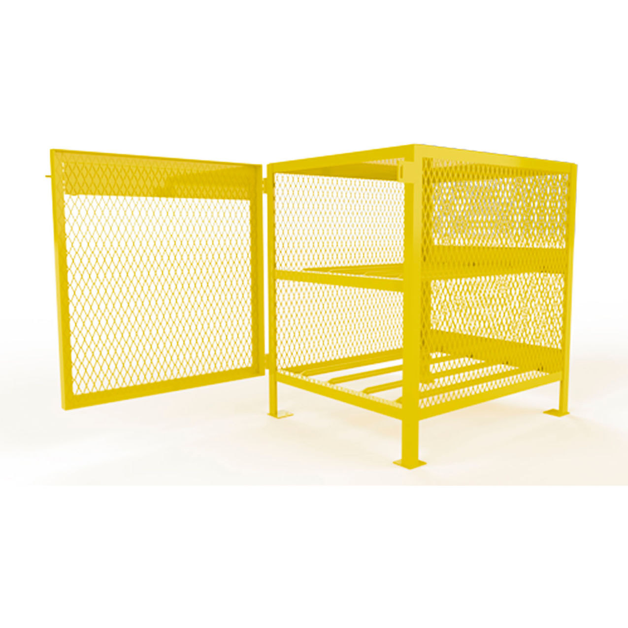 Gas Cylinder Mesh Storage Cabinet, 33"W x 40"D x 40"H, 4 Horizontal Cylinder Capacity, Yellow