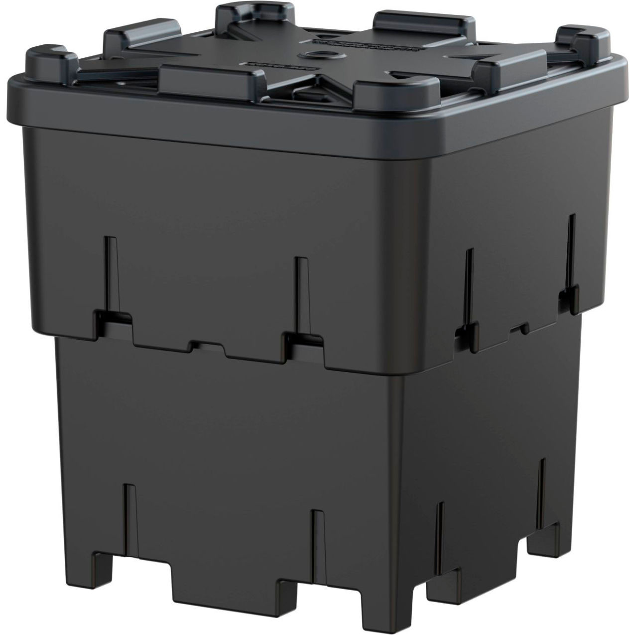Stackable Bulk Container, 44"L x 44"W x 48-1/2"H, 1000 lb Capacity, Black