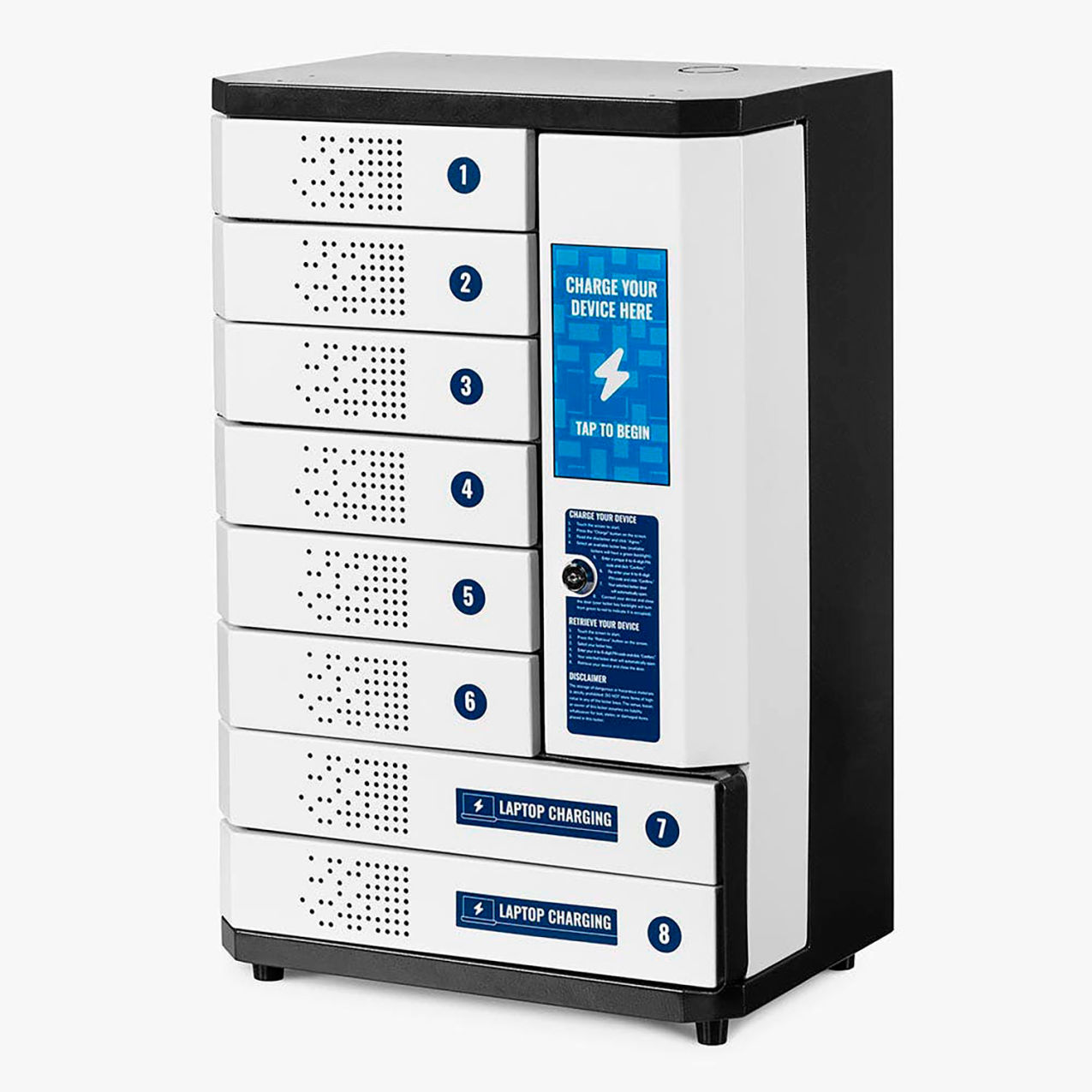 8-Bay Self-Service Charging Locker, 15-3/4"W x 10-5/8"D x 24-9/16"H, Gray