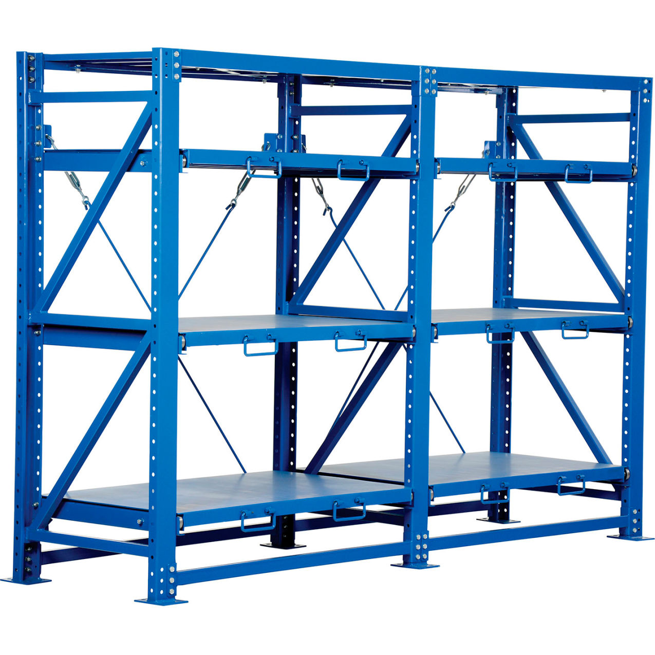 8 Shelf Heavy Duty Roll Out Shelving Steel Deck Starter 120"W x 32"D x 80"H Blue