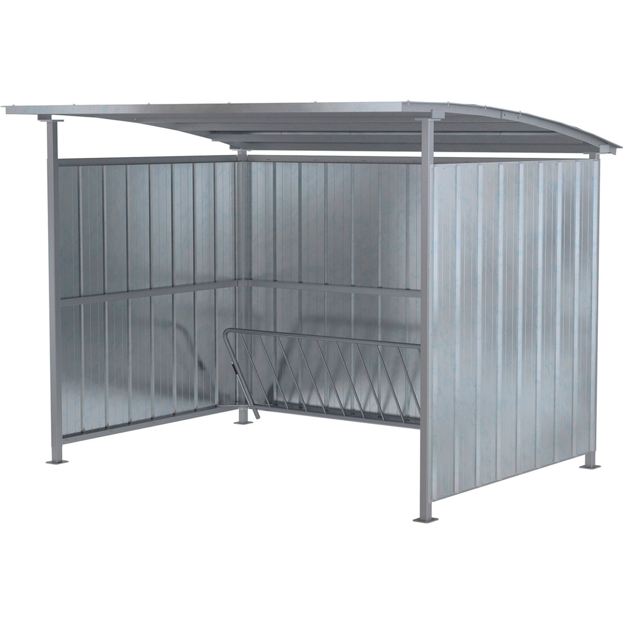 Multi Duty Bicycle Shelter, 95-1/2"L x 120"W x 90-1/16"H, Galvanized, Silver