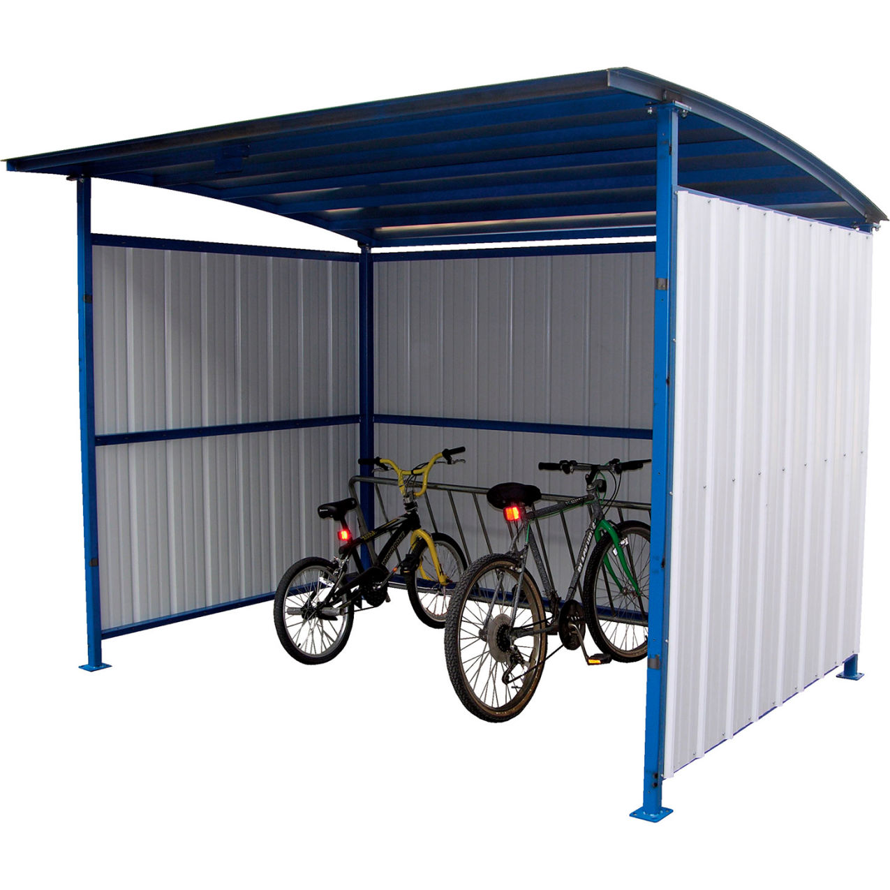 Multi Duty Bicycle Shelter, 95-1/2"L x 120"W x 90-1/16"H, Steel, Blue/White