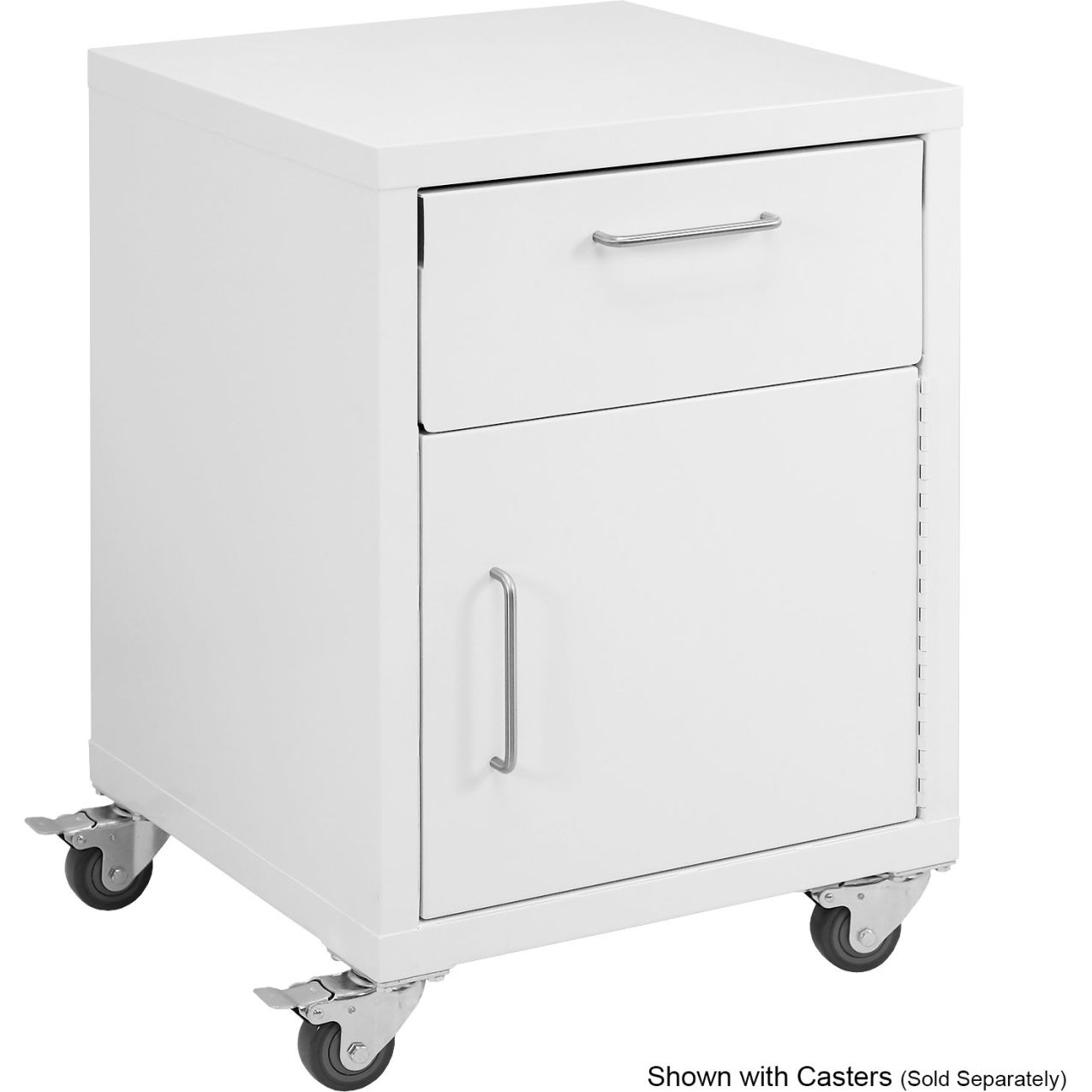 Storage Cabinets, 1 Drawer & 1 Door with Casters, Steel Top, White Frame