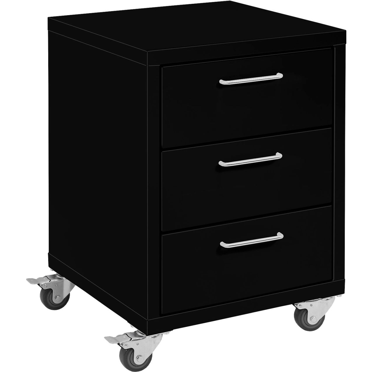 Storage Cabinets, 3 Drawers 8" High with Casters, Steel Top, Black Frame