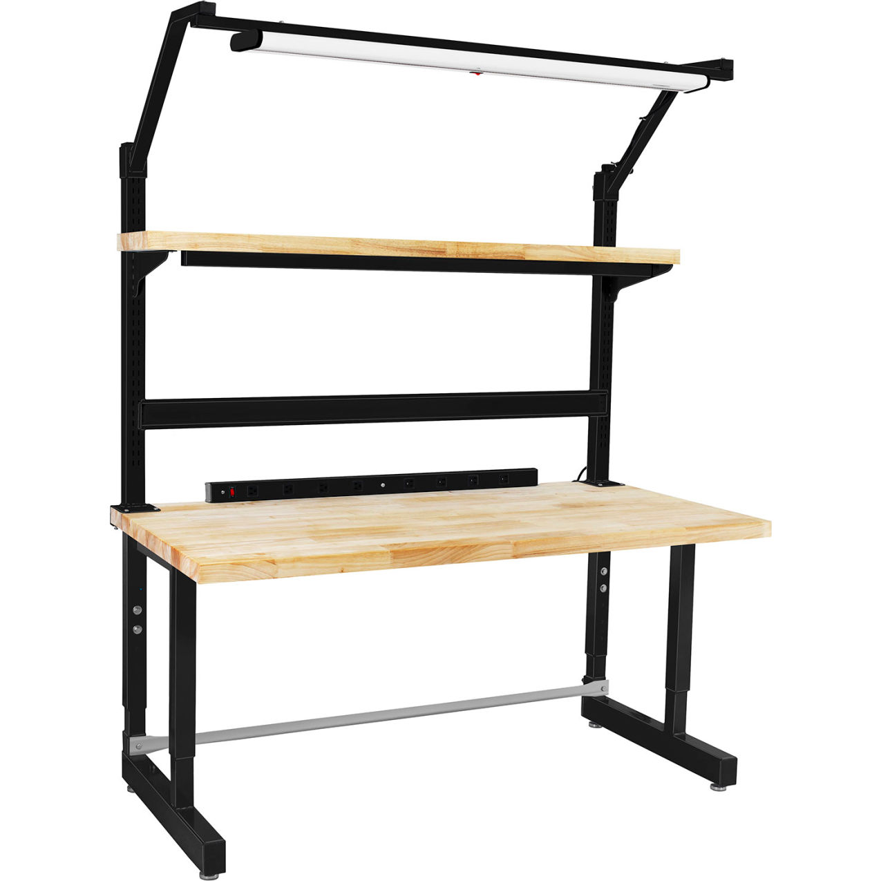 Dewey Complete Workstation with Solid Maple Butcher Block Top, 60"W x 30"D, Black