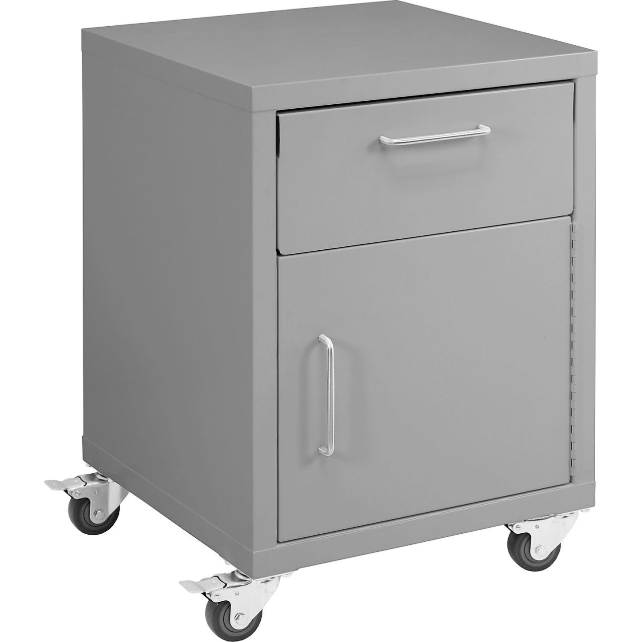 Storage Cabinets, 1 Drawer & 1 Door with Casters, Steel Top, Gray Frame