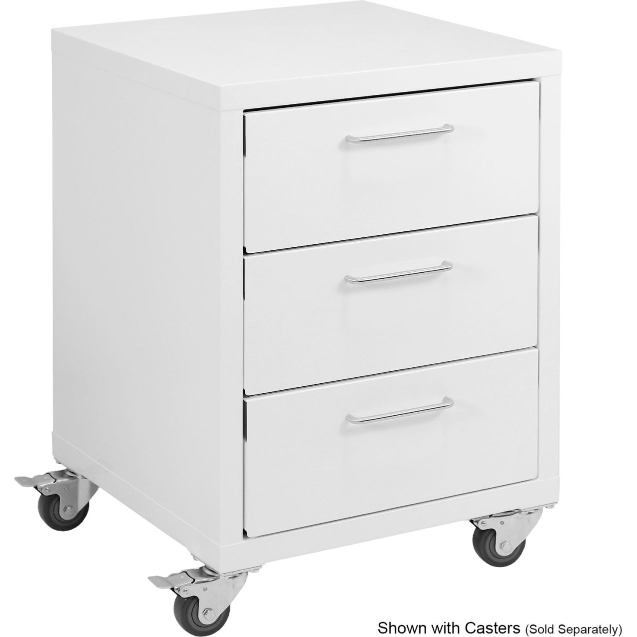 Storage Cabinets, 3 Drawers 8" High with Casters, Steel Top, White Frame