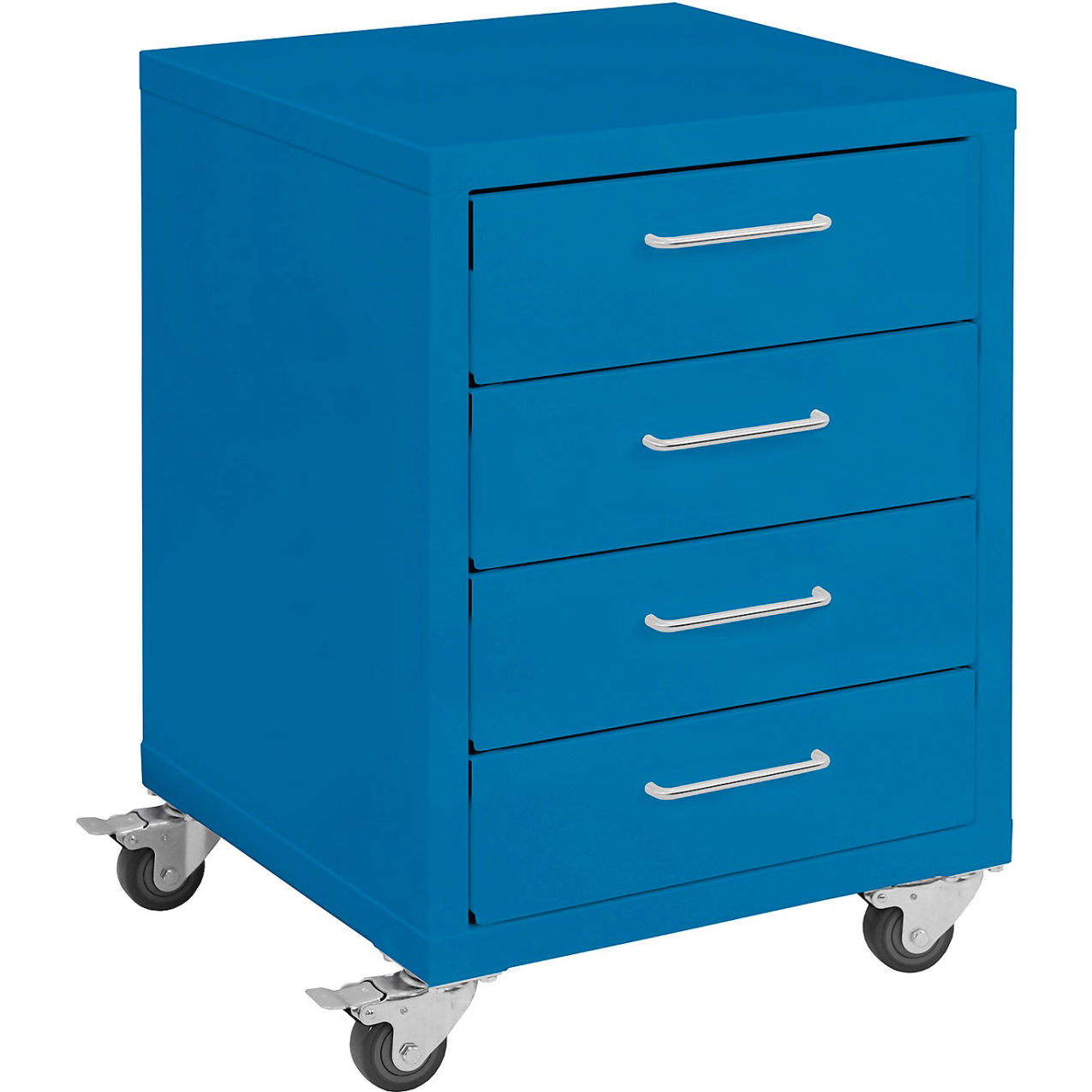 Storage Cabinets, 4 Drawers 6" High with Casters, Steel Top, Light Blue Frame