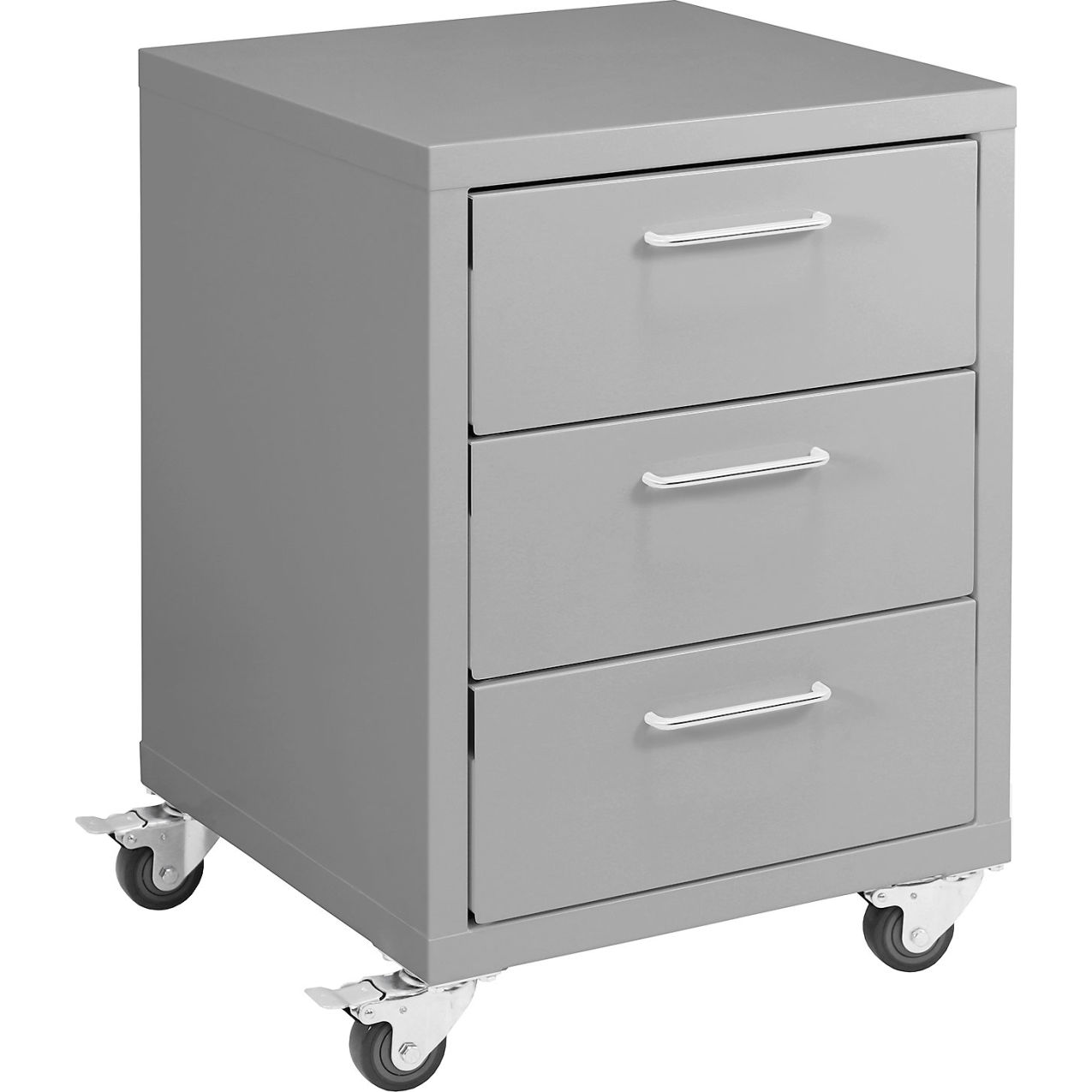 Storage Cabinets, 3 Drawers 8" High with Casters, Steel Top, Gray Frame