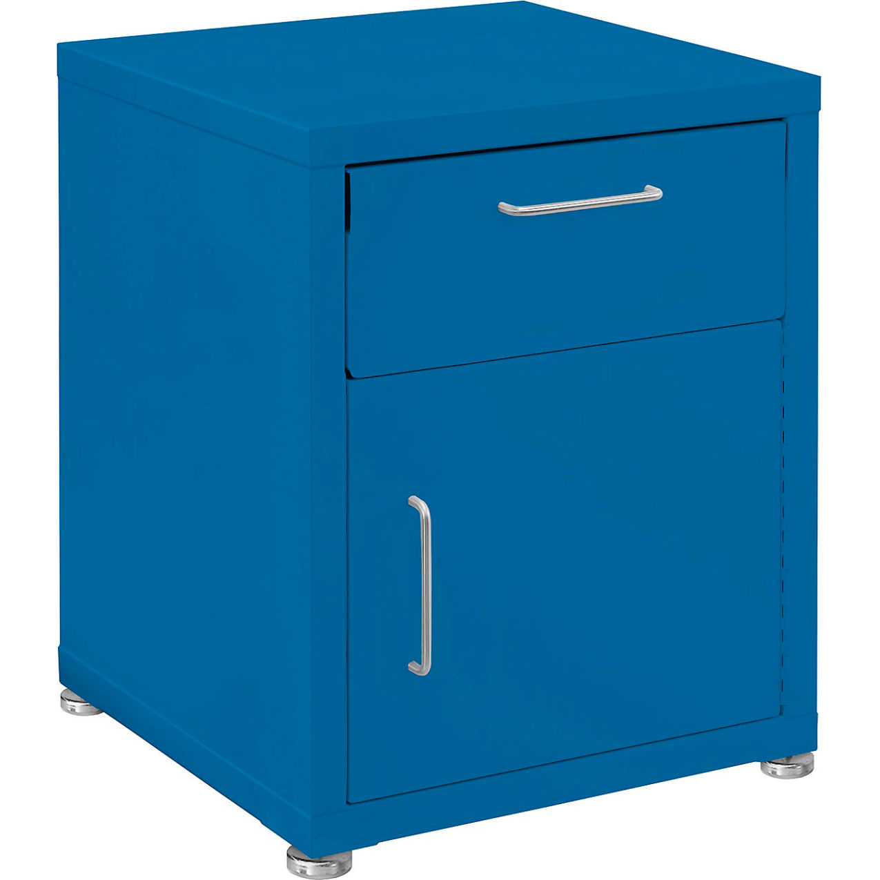 Storage Cabinets, 1 Drawer & 1 Door with Glides, Steel Top, Light Blue Frame