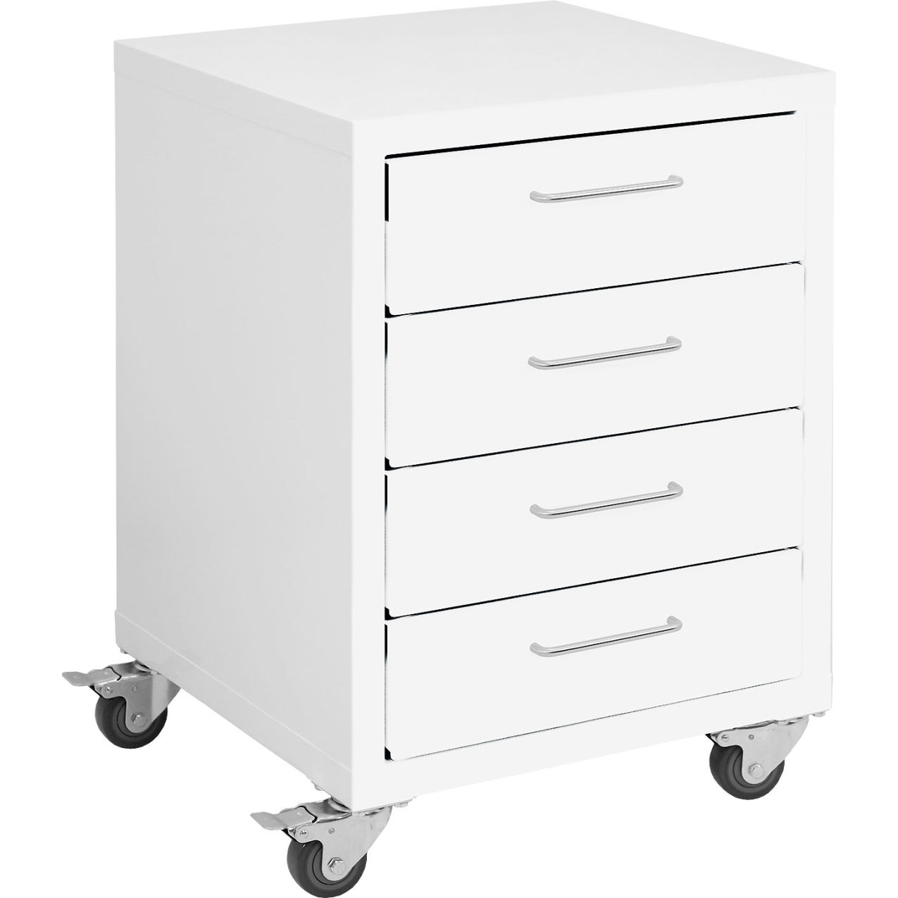 Storage Cabinets, 4 Drawers 6" High with Casters, Steel Top, White Frame