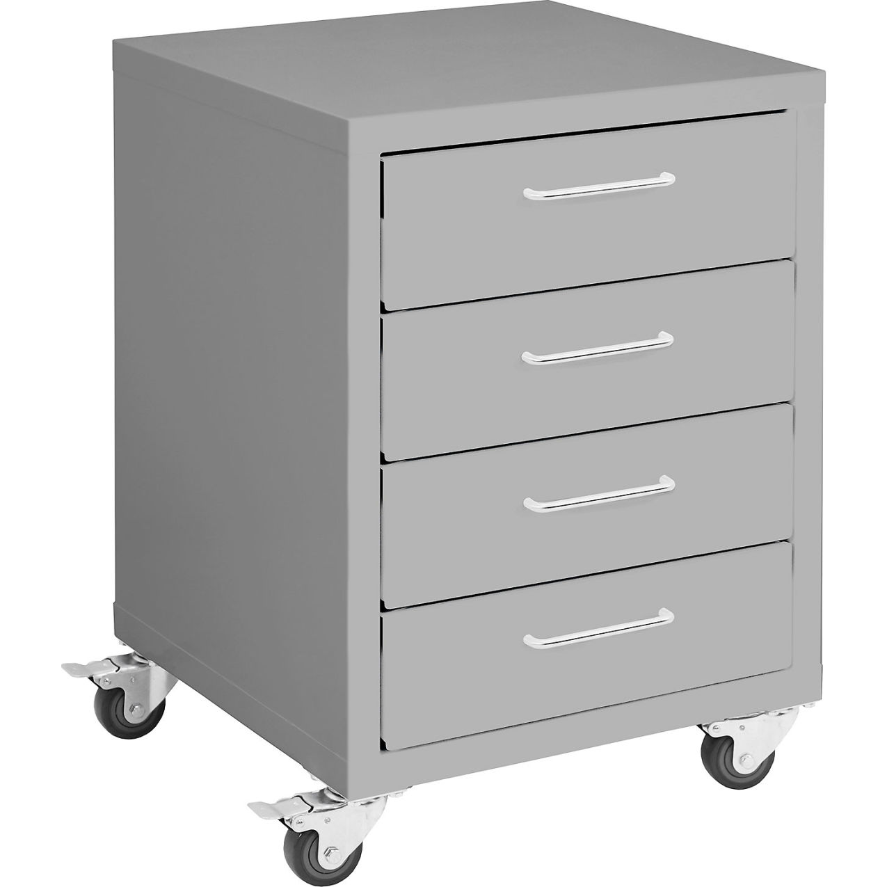 Storage Cabinets, 4 Drawers 6" High with Casters, Steel Top, Gray Frame