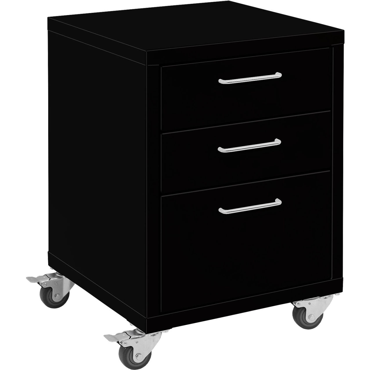 Storage Cabinets, 3 Drawers 6" x 6" x 12" with Casters, Steel Top, Black Frame