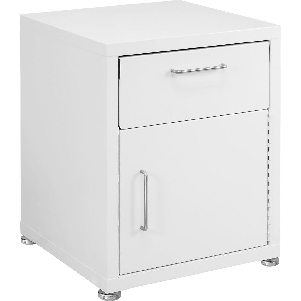 Storage Cabinets, 1 Drawer & 1 Door with Glides, Steel Top, White Frame