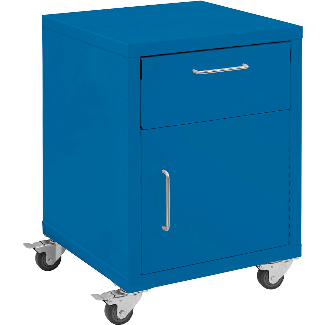 Storage Cabinets, 1 Drawer & 1 Door with Casters, Steel Top, Light Blue Frame