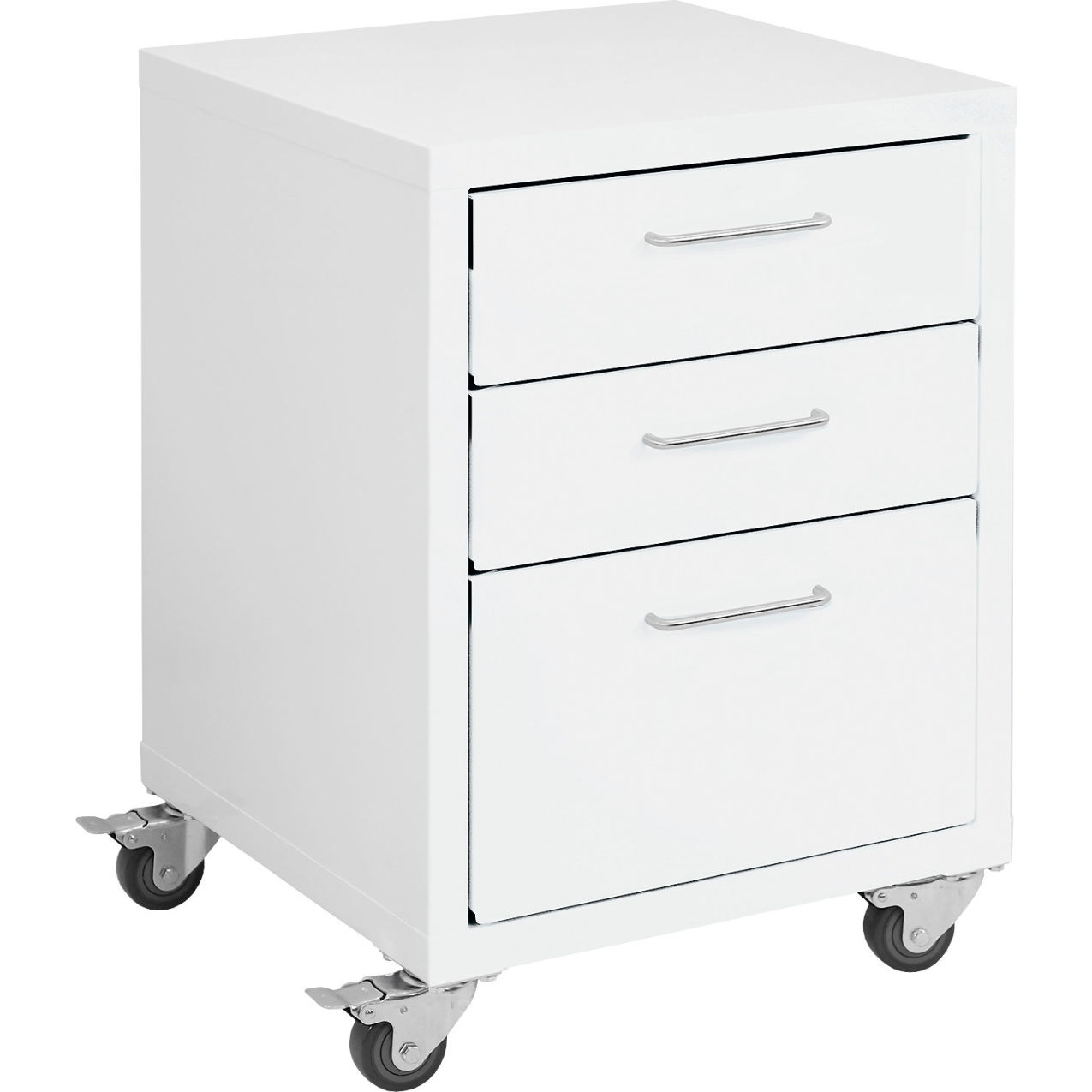Storage Cabinets, 3 Drawers 6" x 6" x 12" with Casters, Steel Top, White Frame