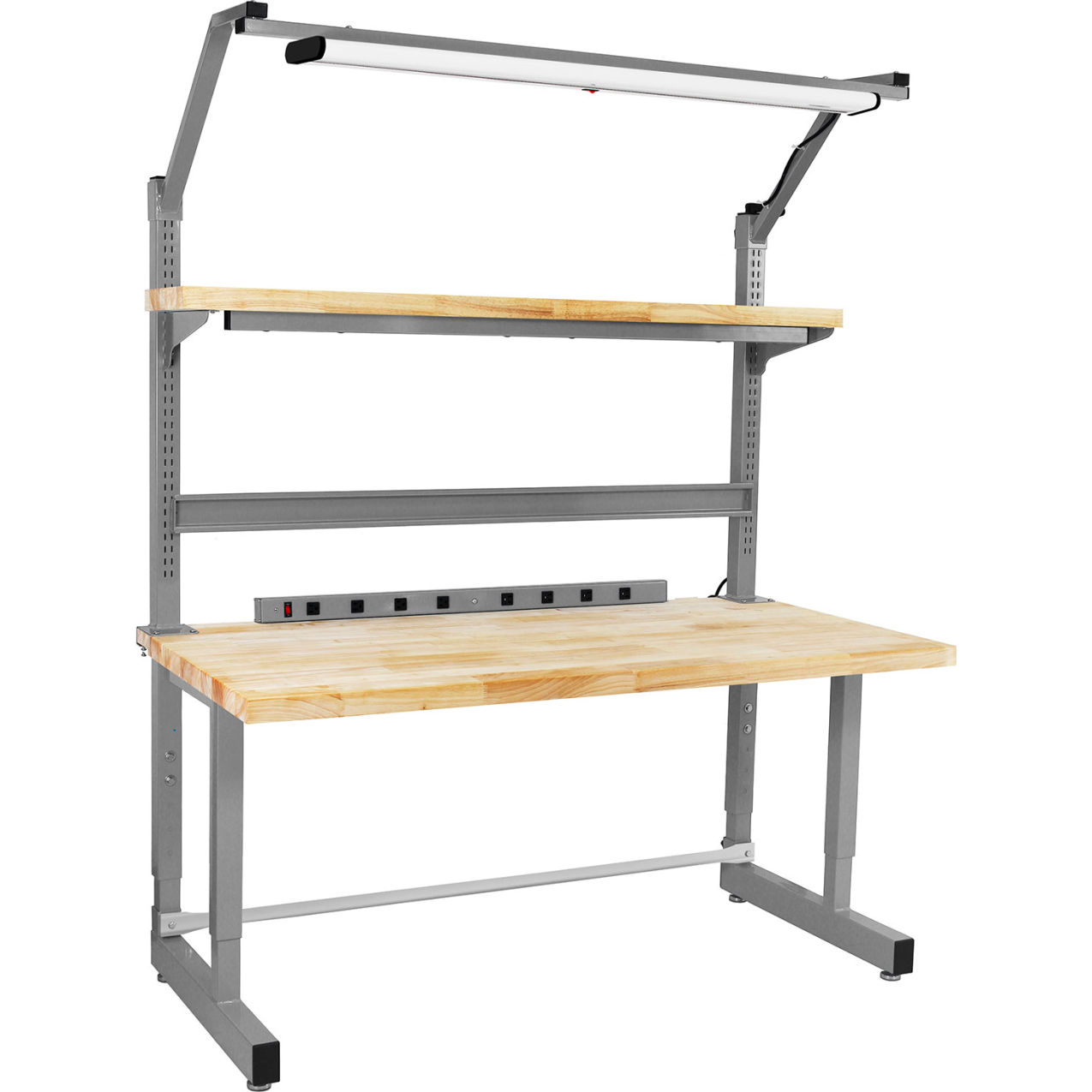 Dewey Complete Workstation with Solid Maple Butcher Block Top, 72"W x 30"D, Gray