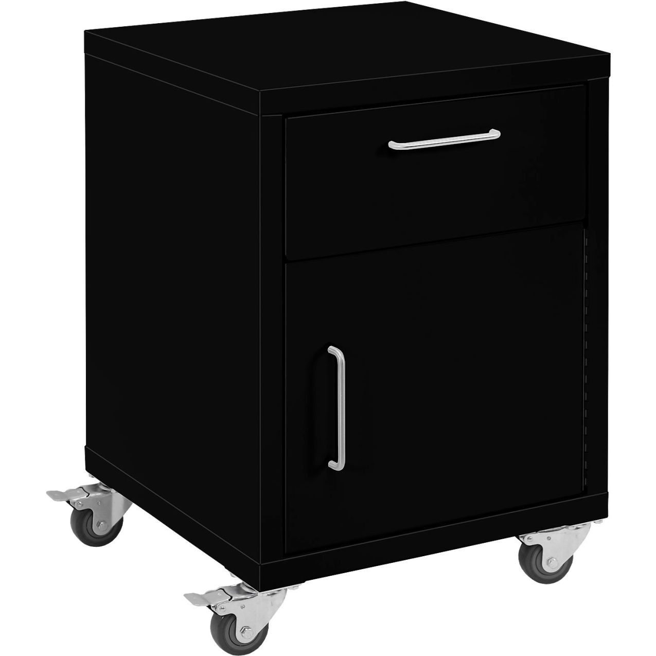Storage Cabinets, 1 Drawer & 1 Door with Casters, Steel Top, Black Frame