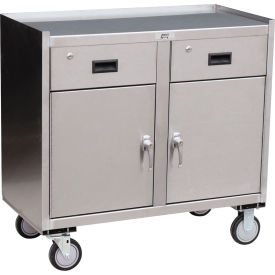 Stainless Steel Mobile Cabinet, 2 Lockable Drawers, 2 Lockable Doors, 36"W x 18"D, Silver