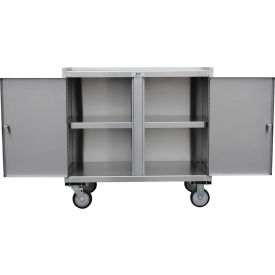 Stainless Steel Mobile Cabinet, 4 Lockable Drawers, 1 Lockable Door, 36"W x 18"D, Silver