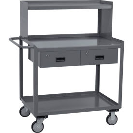Mobile Work Center, 2 lockable drawers, 2 shelves, Half-Shelf Riser, 48"W x 30"D, Gray