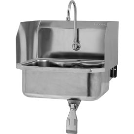 Wall Mount Sink w/ Single Knee Pedal Valve & Side Guard, Flow Rate 2 GPM, 18 Gauge