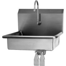 Wall Mount Sink with Double Knee Pedal Valve, 16 Gauge, 9" Back Splash Height