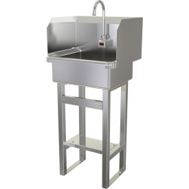 Floor Mount Sink with AC Powered Sensor & Side Splash Guards, 0.5 GPM, 16 Gauge