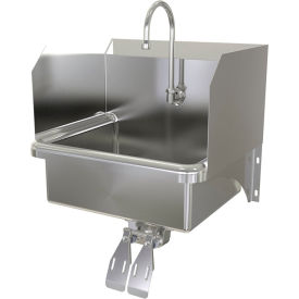 Wall Mount Sink with Double Knee Pedal Valve, 16 Gauge, 9-1/2" Side Splash Height
