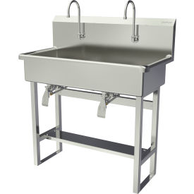 Floor Mount Wash Station with Single Knee Pedal Valve, 40"L, 16 Gauge