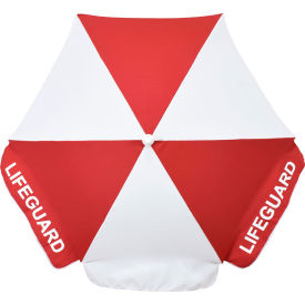 Lifeguard 6' Market Umbrella, Silver Pole, Olefin White/Red Alternating Panels