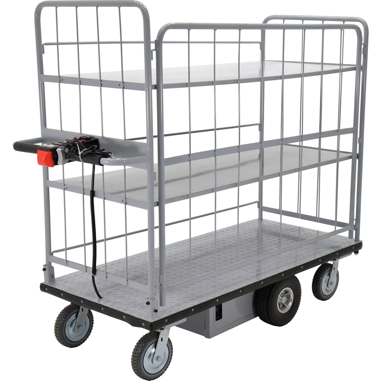 Electric Material Handling Cart, w/Sides, 2 Shelves, 68-7/8"L x 28-3/4"W, 500 lb Cap