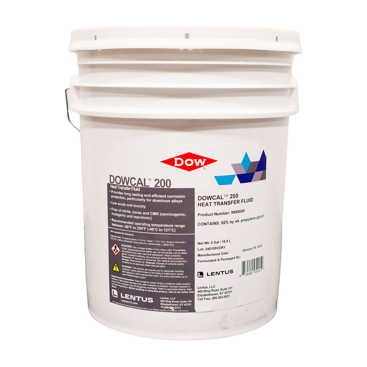200 Heat Transfer Fluid, 92% Propylene Glycol, 5 Gallon Pail, Blue