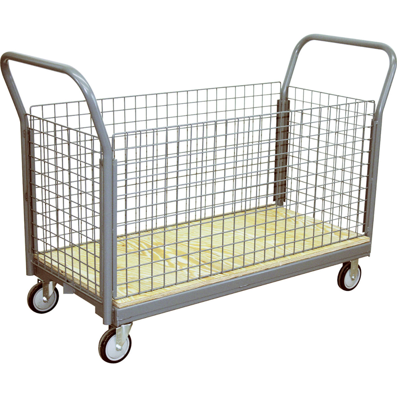 Wire Mesh Basket Wood Deck Platform Truck, Steel Frame, 48" x 24", 1200 lb Capacity