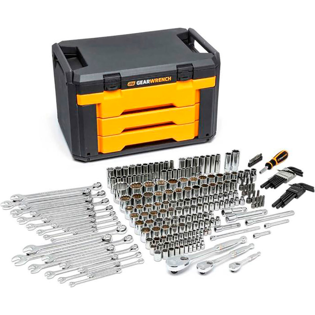 219 Piece Mechanics Tool Box Set, 19"W x 13"D x 12"H, Black/Orange