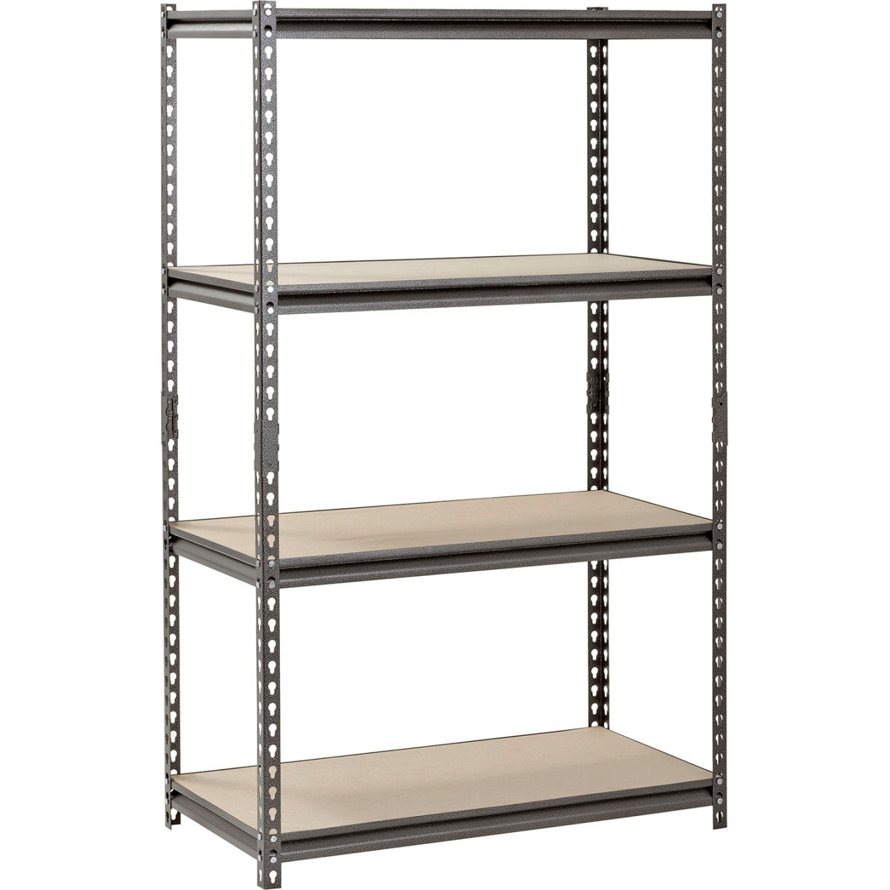 4 Shelf, Standard Duty Boltless Shelving, Starter, 36"Wx18"Dx60"H, Wood Deck, Silver