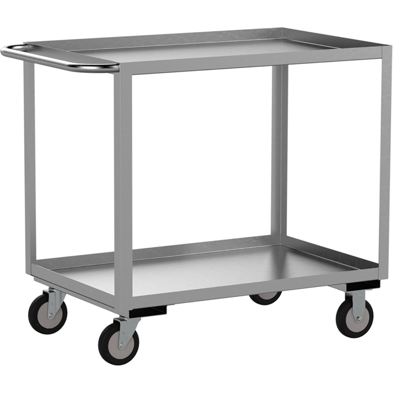 Stainless Steel Cart, Flush Top, Lips Up Bottom Shelf, 1200 lb Cap, 30"L x 18"W x 35"H
