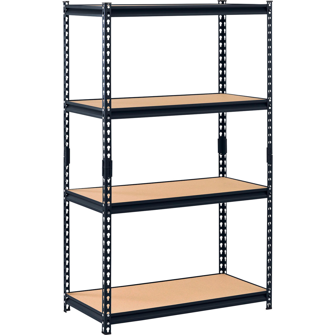 4 Shelf Standard Duty Boltless Shelving Starter 36"Wx18"Dx60"H Wood Deck Black