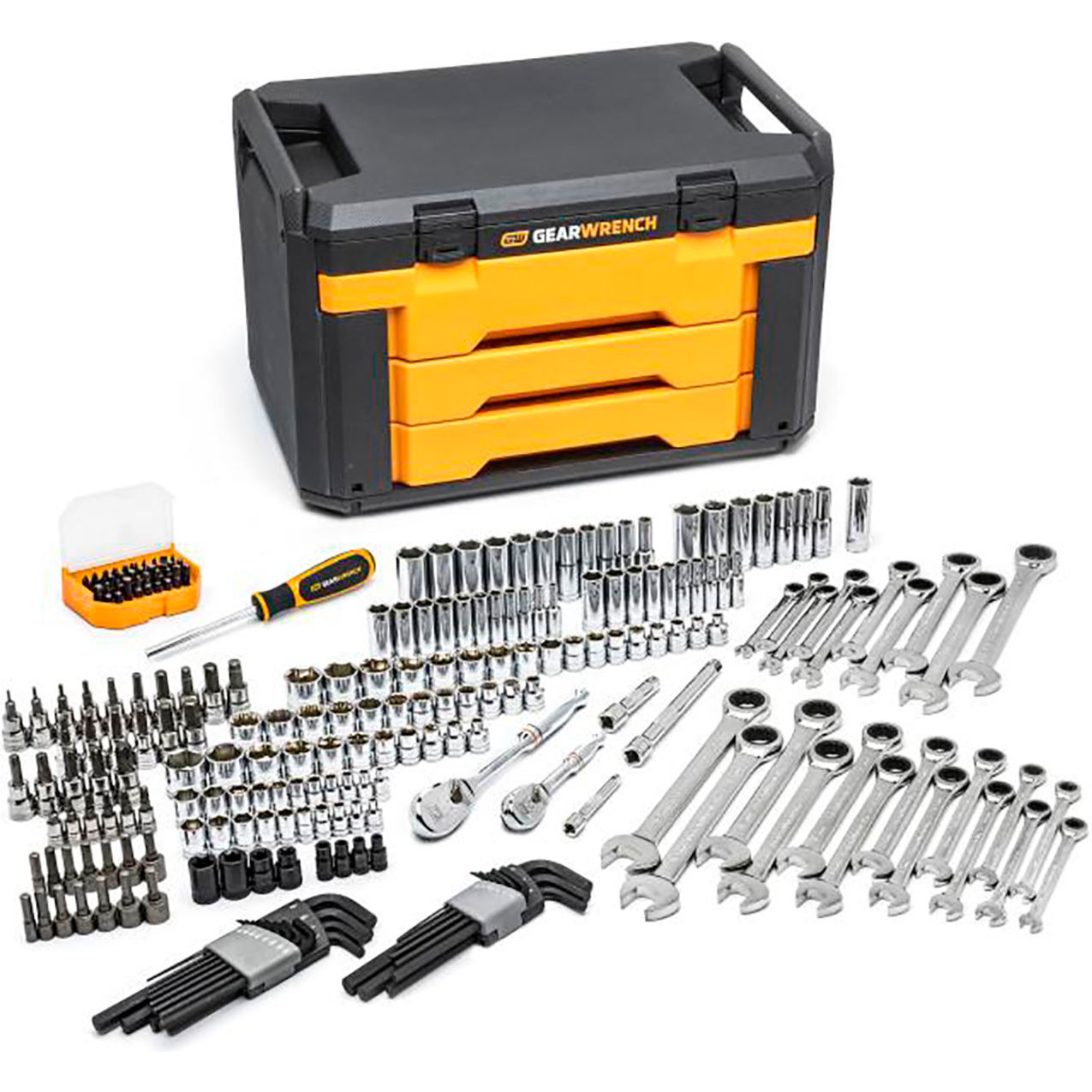 232 Piece Mechanics Tool Box Set, 19"W x 13"D x 12"H, Black/Orange