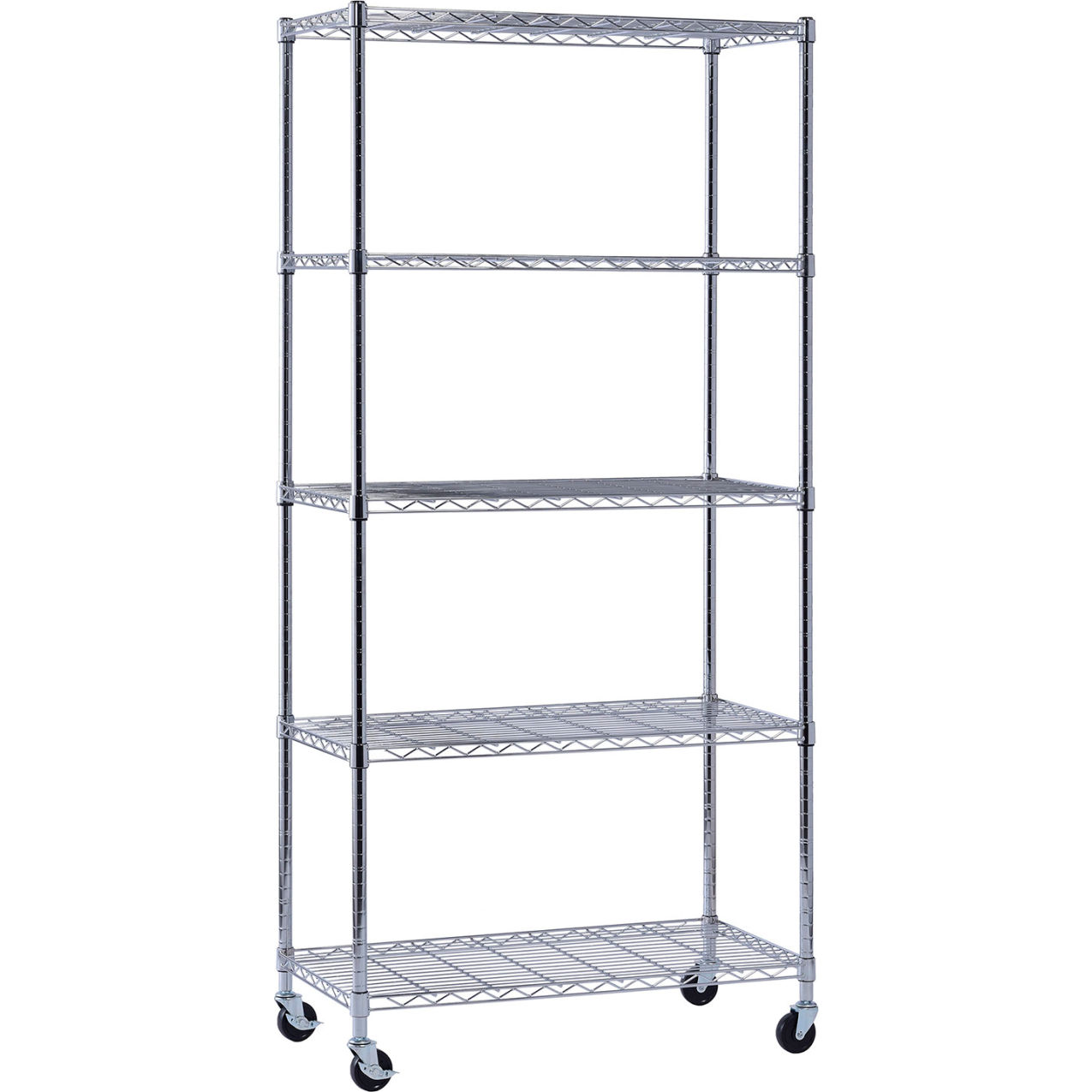 5 Tier Mobile Deco Wire Shelving Unit, 36"W x 18"D x 75"H, PVC Casters