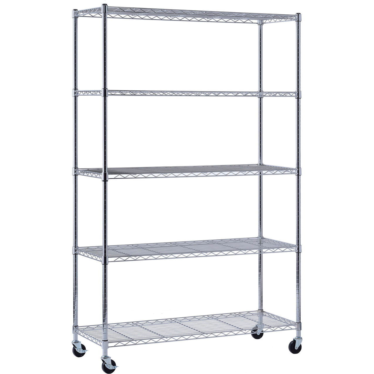 5 Tier Mobile Deco Wire Shelving Unit, 48"W x 18"D x 75"H, PVC Casters